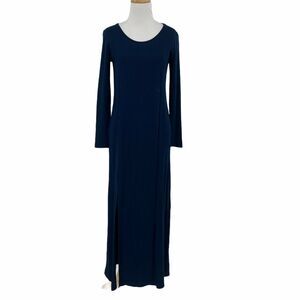 Pink Blush Solid Maternity Maxi Dress Womens S Small Blue Stretch Side Slit